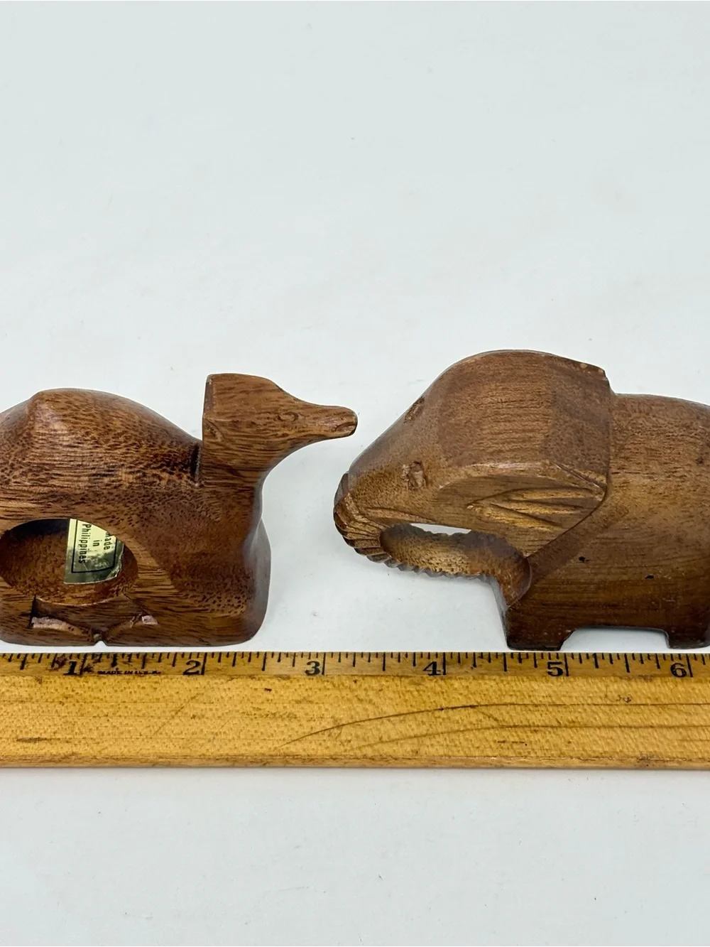 Hand Carved Wooden Safari Animals Napkin Rings Elephant and Camel